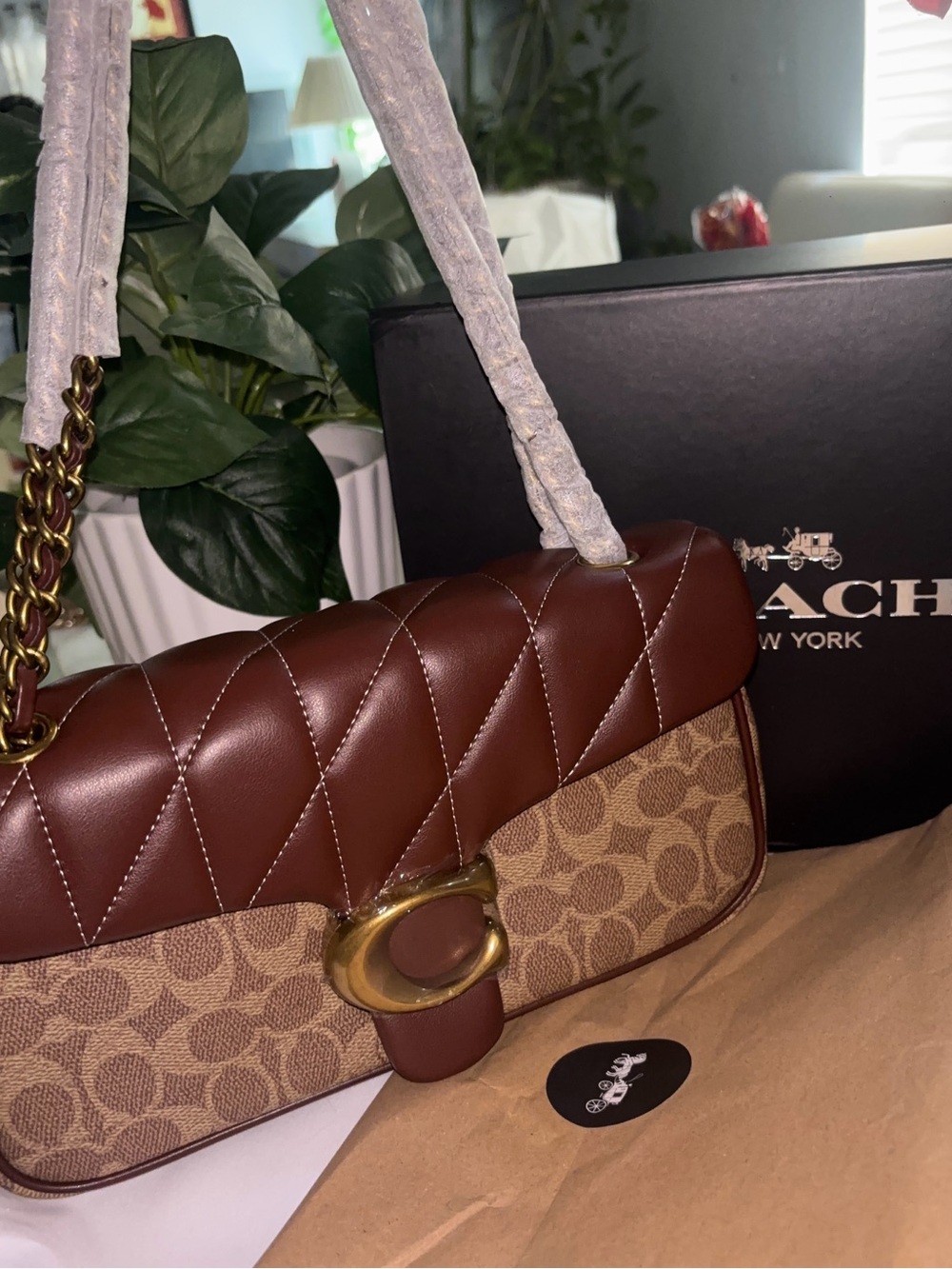 Coach Brown tabby Quilted Leather & Signature Canvas Shoulder Bag 26